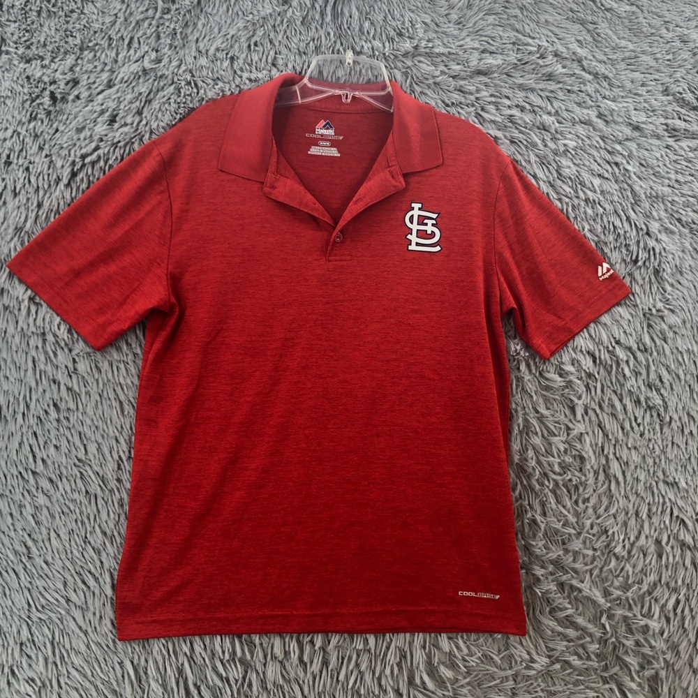 Majestic Shirt Mens Medium Cool Base St Louis Cardinals Baseball Red Polo